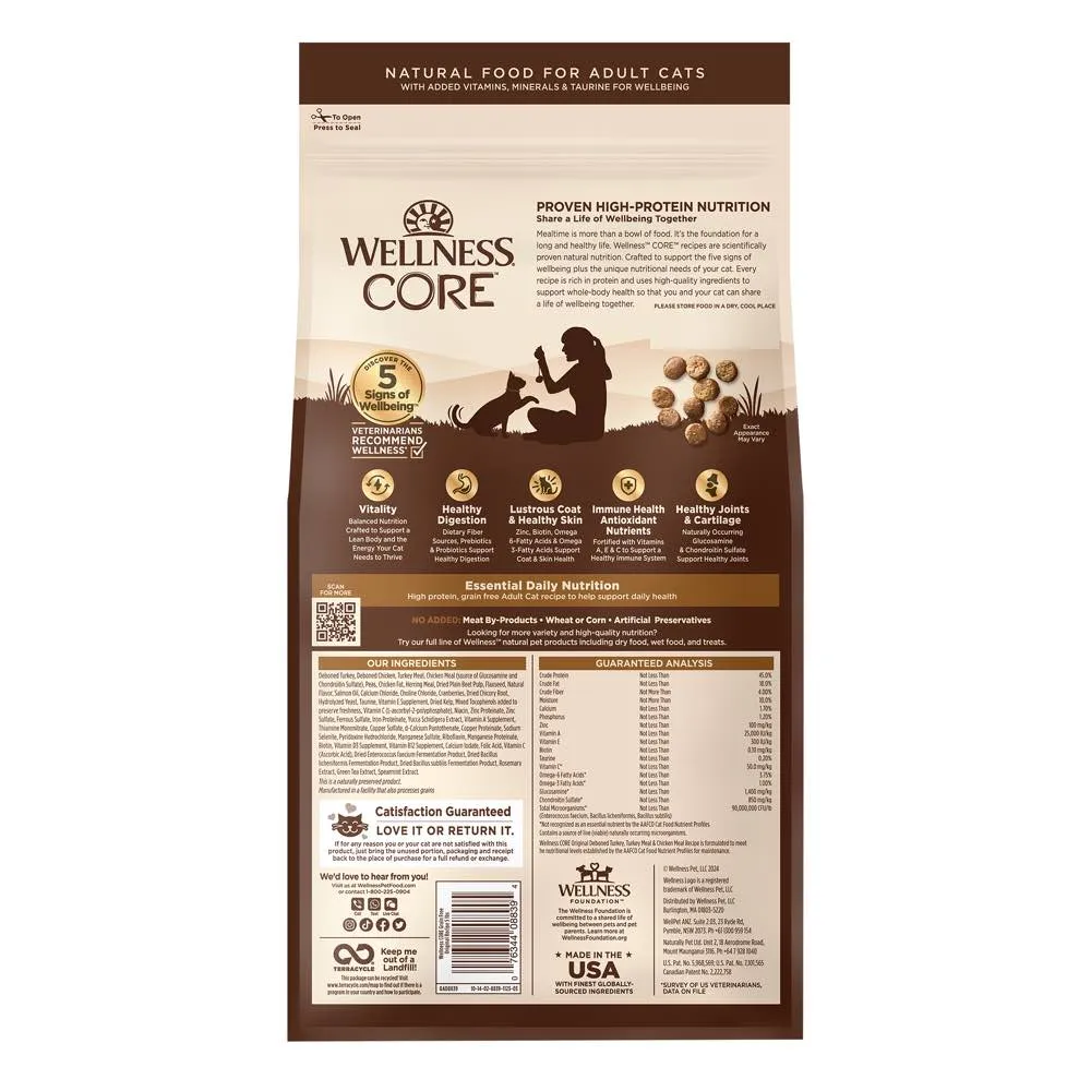 20% OFF: Wellness CORE Original Deboned Turkey, Turkey Meal & Chicken Meal Grain-Free Adult Dry Cat Food