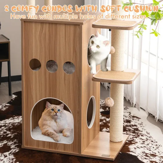 52 Inch Modern Multi-level Cat Play Center with Deluxe Hammock-Natural