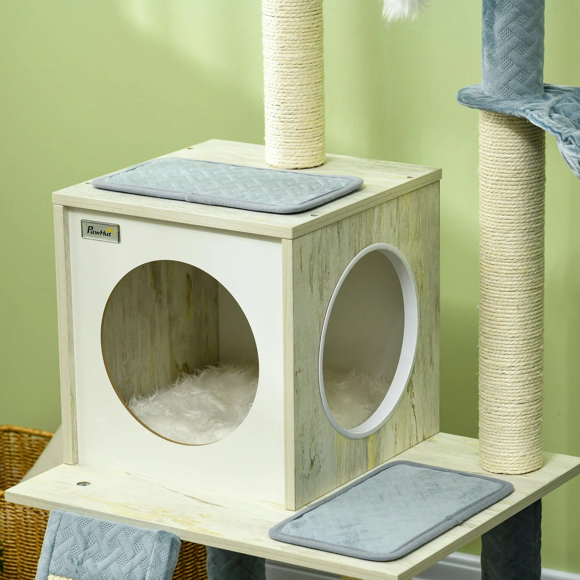 Cat Tree w/ Scratching Posts, Hammock, Bed, House, 114cm - Grey Blue