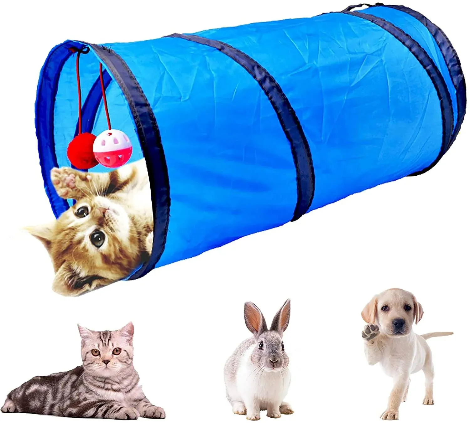 Cat Tunnel with Balls for Indoor Cats Interactive, Rabbit Tunnel Toys, Pet Peek Hole Toy Toys Play Tunnels for Cats Kittens Rabbits Puppies Crinkle Collapsible