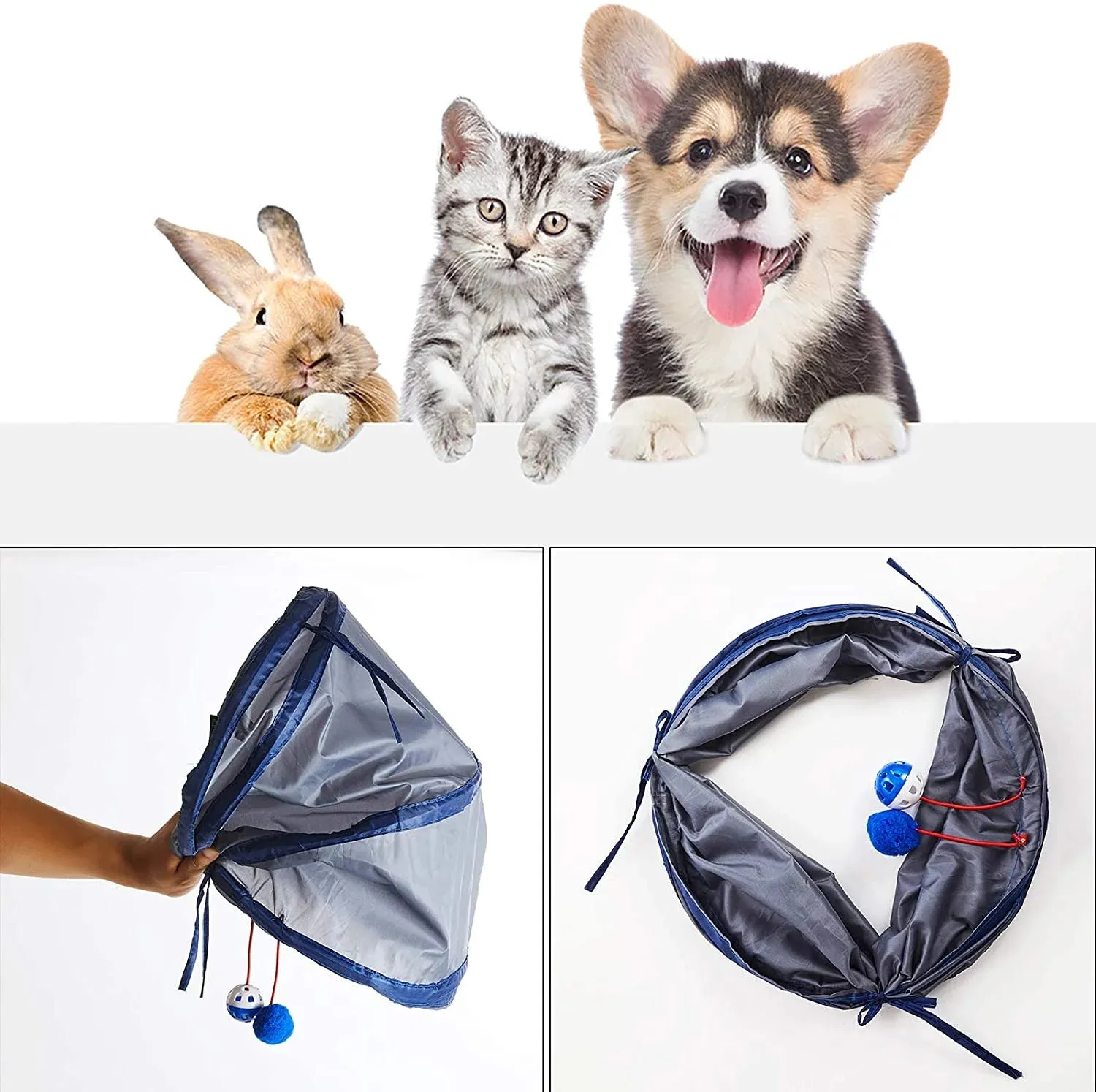 Cat Tunnel with Balls for Indoor Cats Interactive, Rabbit Tunnel Toys, Pet Peek Hole Toy Toys Play Tunnels for Cats Kittens Rabbits Puppies Crinkle Collapsible