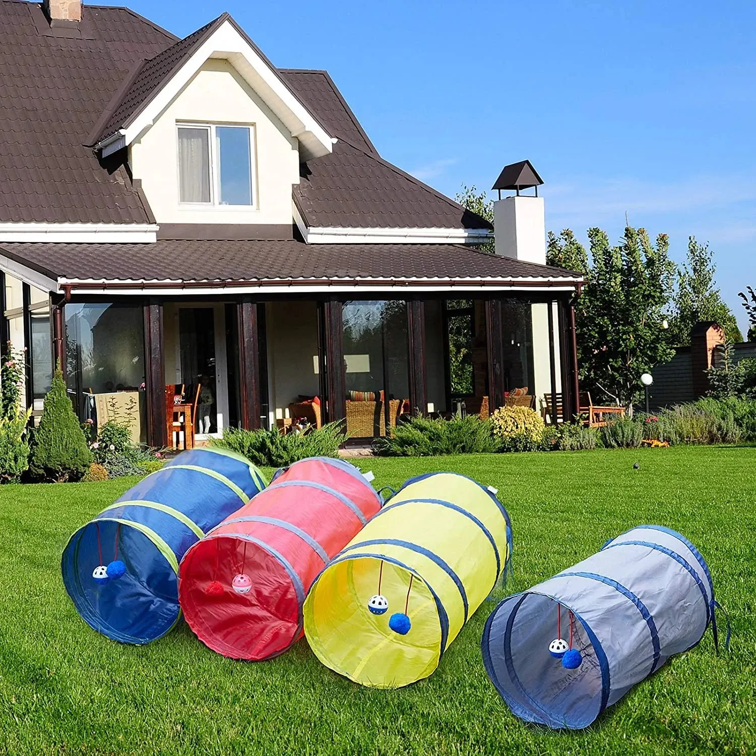 Cat Tunnel with Balls for Indoor Cats Interactive, Rabbit Tunnel Toys, Pet Peek Hole Toy Toys Play Tunnels for Cats Kittens Rabbits Puppies Crinkle Collapsible