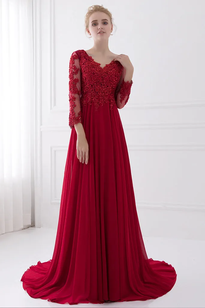 Elegant V-Neck Long Sleeve Floral Lace Mother Of The Bride Dresses