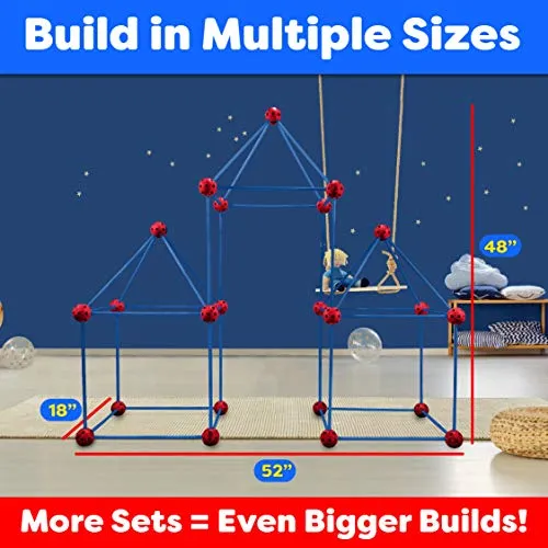 Fun Forts Kids Tent for Kids - 81 Pack STEM Toys Fort Building Kit, Building Toys Play Tent Indoor and Outdoor Playhouse for Kids Construction Toys with 53 Rods and 28 Spheres (Red, Blue)