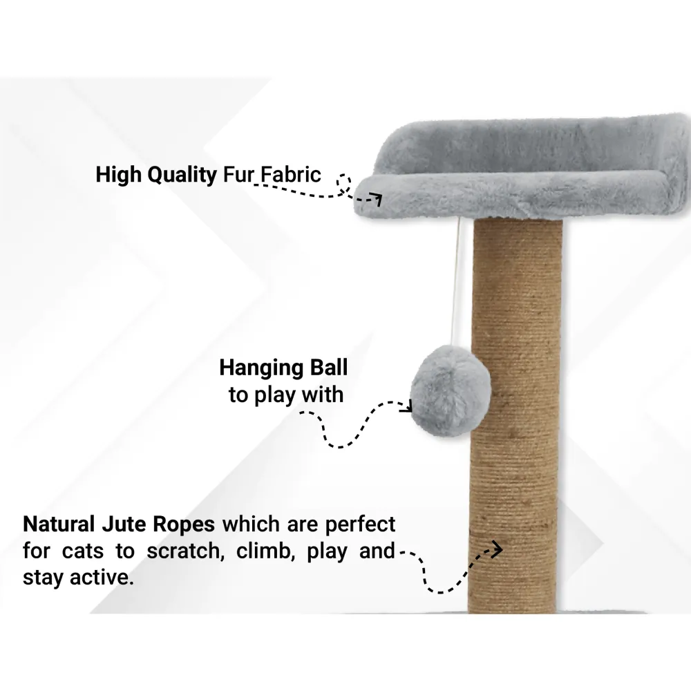 Hiputee Soft Fur Scratching Post Natural Sisal Rope Two Floor Tower Hanging Ball Toy for Cats