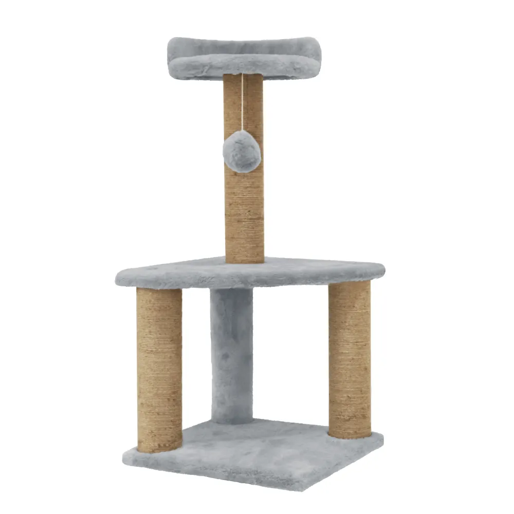 Hiputee Soft Fur Scratching Post Natural Sisal Rope Two Floor Tower Hanging Ball Toy for Cats