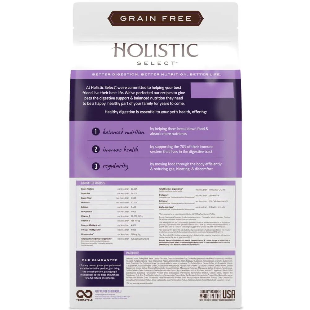 Holistic Select Grain Free Adult Health Deboned Turkey & Lentils Dry Dog Food