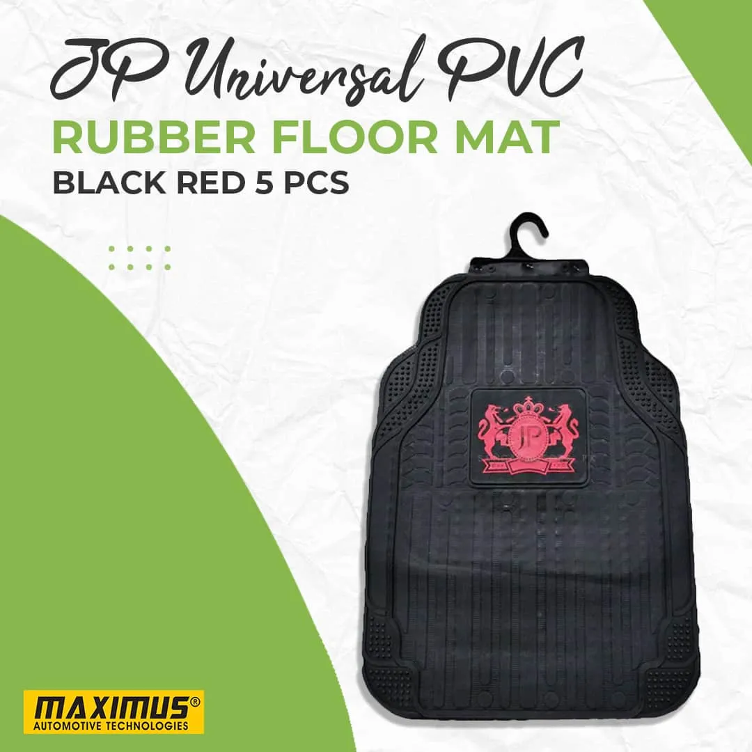 JP Universal PVC Rubber Floor Mat Black Red Mix Design 5 Pcs - Rubber Floor Mats | Car Mats | Vehicle Mats | Foot Mat For Car