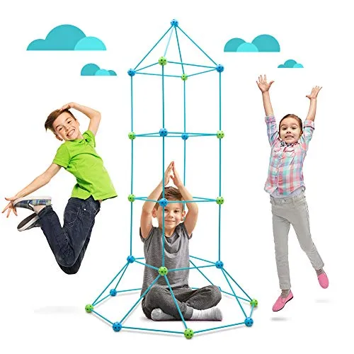 Obuby Kids Construction Fort Building Kit 85 Pieces Ultimate Forts Builder Gift Build Making Kits Toys for Boys and Girls to DIY Building Castles Tunnels Play Tent Rocket Tower Indoor & Outdoor