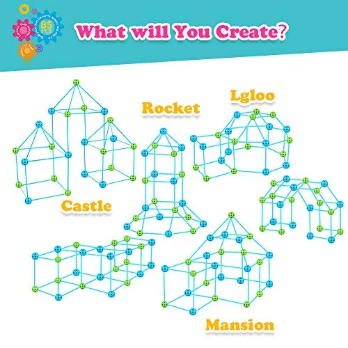 Obuby Kids Construction Fort Building Kit 85 Pieces Ultimate Forts Builder Gift Build Making Kits Toys for Boys and Girls to DIY Building Castles Tunnels Play Tent Rocket Tower Indoor & Outdoor