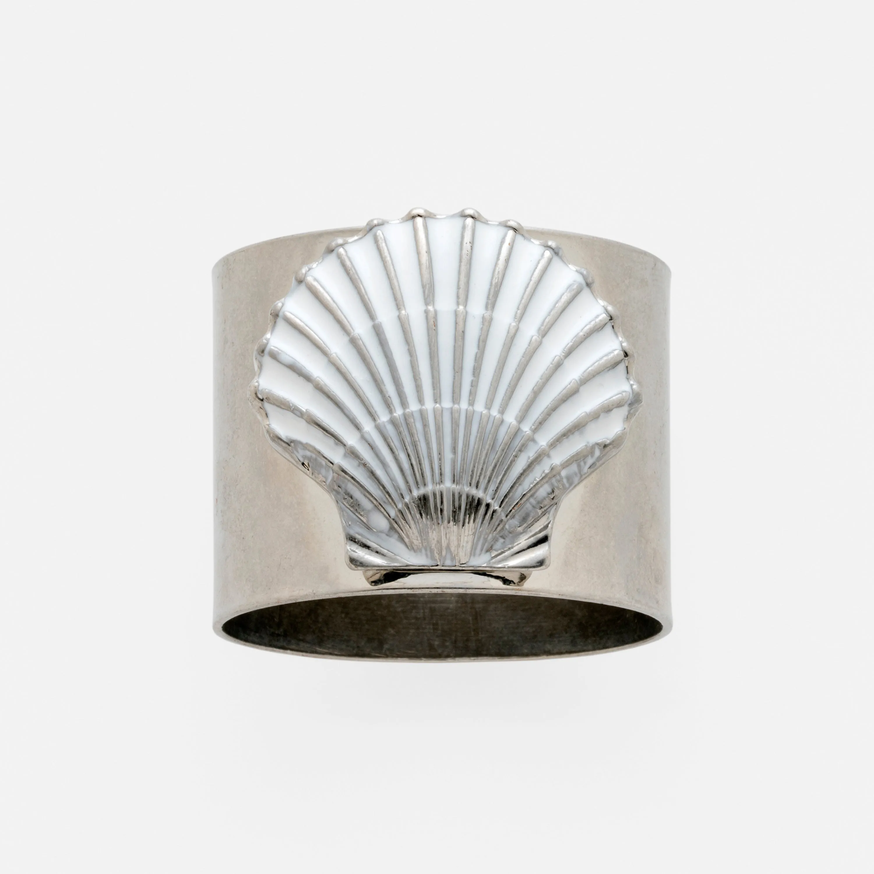 Painted shell napkin rings,  white, set of two
