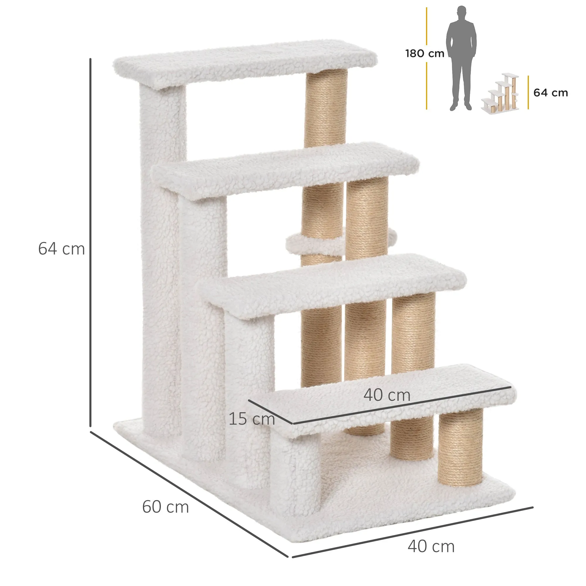 Pet Stair with 4-step Climb Ladder, Scratching Posts, White