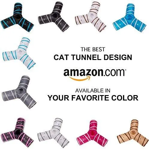 Prosper Pet Cat Tunnel - Collapsible 3 Way Play Toy - Interactive Tube Toys for Rabbits, Kittens, and Dogs - Black/Pink