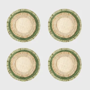 Ruffle edge straw coasters, green