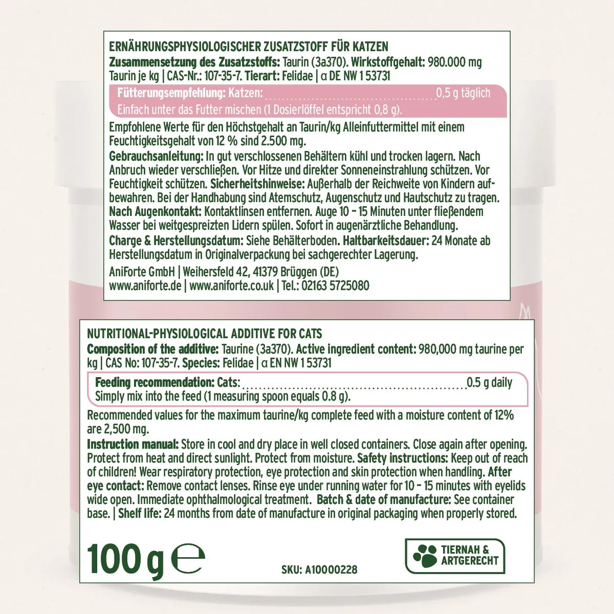 Taurine Powder for Cats - 100g - Essential Amino Acid Supplement