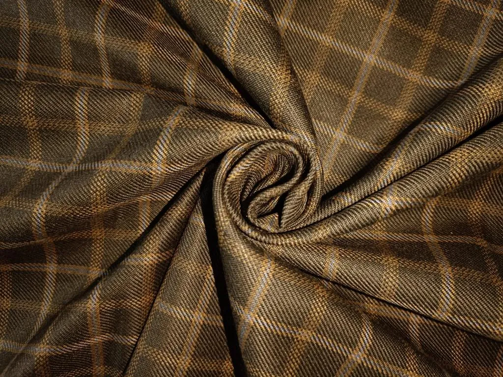 Tweed Suiting Heavy weight premium Fabric dark olive and mustard Plaids 58" wide [12863]