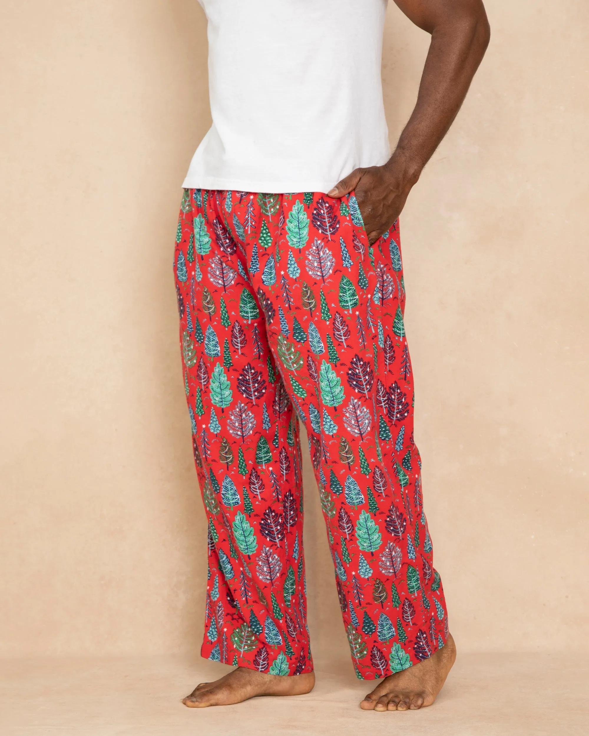 Twinkling Trees - Men's Lightweight Flannel PJ Pants - Ruby