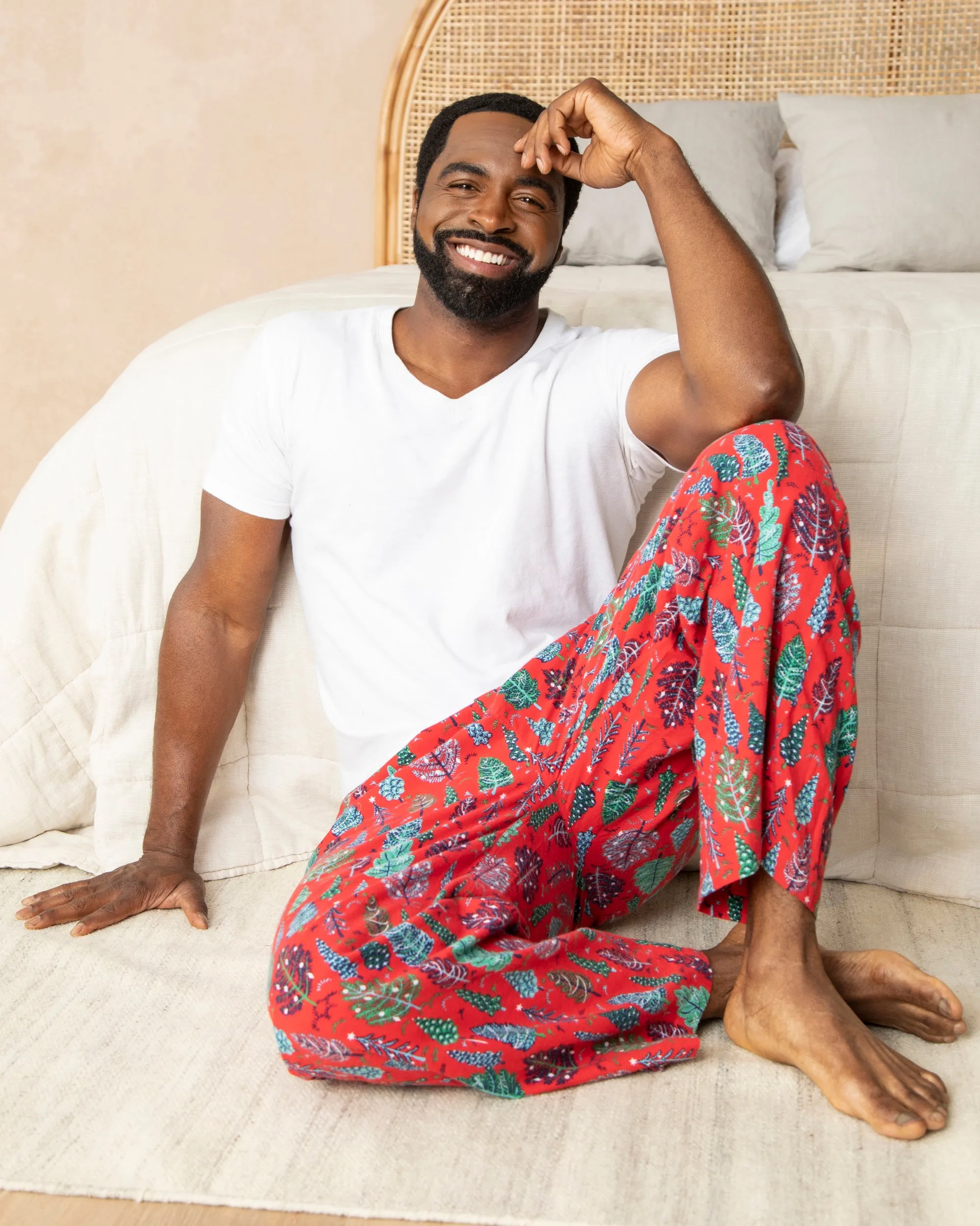 Twinkling Trees - Men's Lightweight Flannel PJ Pants - Ruby